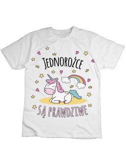 Koszulka Koszulka Dziecięca Jednorożce Są Prawdziwe Biała - Śmieszne T-Shirty z Nadrukami ?