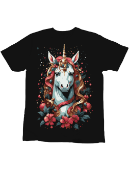 Koszulka Koszulka Dziecięca Ozdobiony Jednorożec Czarna - Śmieszne T-Shirty z Nadrukami ?