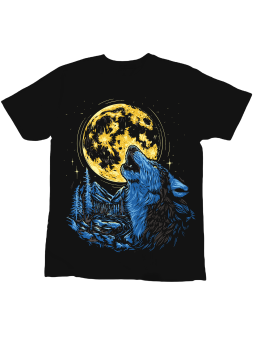 Koszulka Koszulka Dziecięca Wilk w Balsku Księżyca Czarna - Śmieszne T-Shirty z Nadrukami ?