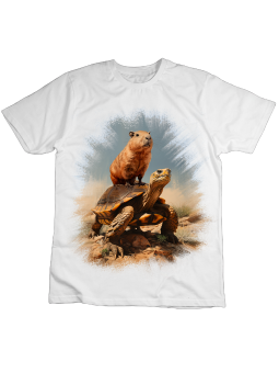 Koszulka Koszulka Dziecięca Kapibara Na Żółwiu Biała - Śmieszne T-Shirty z Nadrukami ?