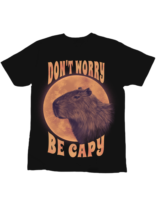 Koszulka Koszulka Dziecięca Don't Worry Be Capy Czarna - Śmieszne T-Shirty z Nadrukami ?
