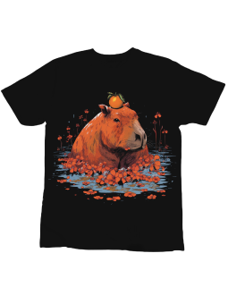 Koszulka Koszulka Dziecięca Kapibara z Kwiatami Czarna - Śmieszne T-Shirty z Nadrukami ?