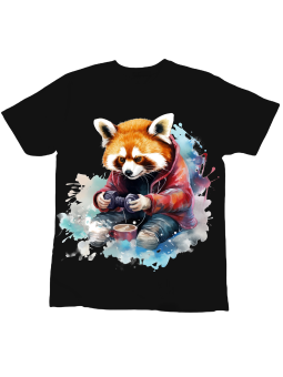 Koszulka Koszulka Dziecięca Panda Grająca na Konosli Czarna - Śmieszne T-Shirty z Nadrukami ?