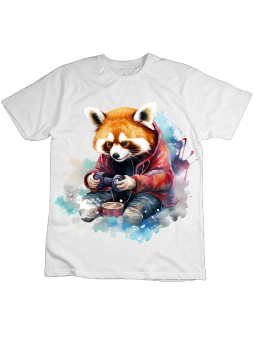 Koszulka Koszulka Dziecięca Panda Grająca na Konosli Biała - Śmieszne T-Shirty z Nadrukami ?