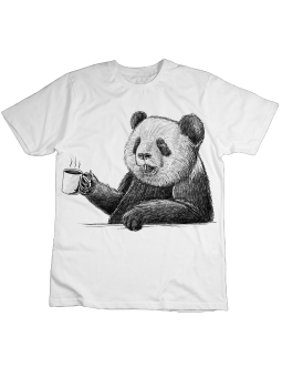 Koszulka Koszulka Dziecięca Panda Pijąca Kawę Biała - Śmieszne T-Shirty z Nadrukami ?