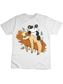 Koszulka Koszulka Dziecięca Panda Siedząca na Leniwcu Biała - Śmieszne T-Shirty z Nadrukami ?