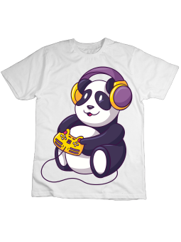 Koszulka Koszulka Dziecięca Panda Gracz Biała - Śmieszne T-Shirty z Nadrukami ?