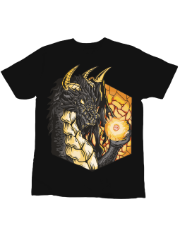 Koszulka Koszulka Dziecięca Smok z Kostką RPG Czarna - Śmieszne T-Shirty z Nadrukami ?