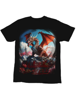 Koszulka Koszulka Dziecięca Smok Na Wzgórzu Czarna - Śmieszne T-Shirty z Nadrukami ?