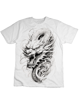 Koszulka Koszulka Dziecięca Rysowany Chiński Smok Biała - Śmieszne T-Shirty z Nadrukami ?