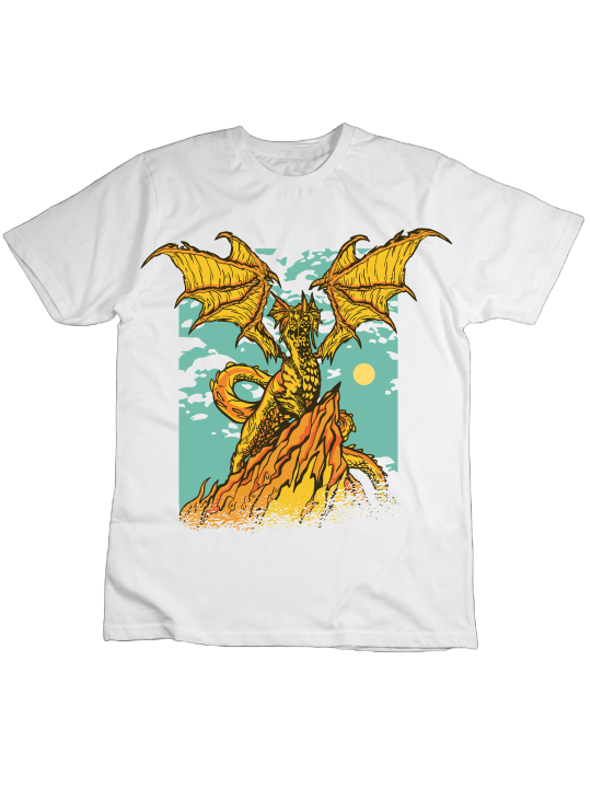 Koszulka Koszulka Dziecięca Smok Na Skale Biała - Śmieszne T-Shirty z Nadrukami ?