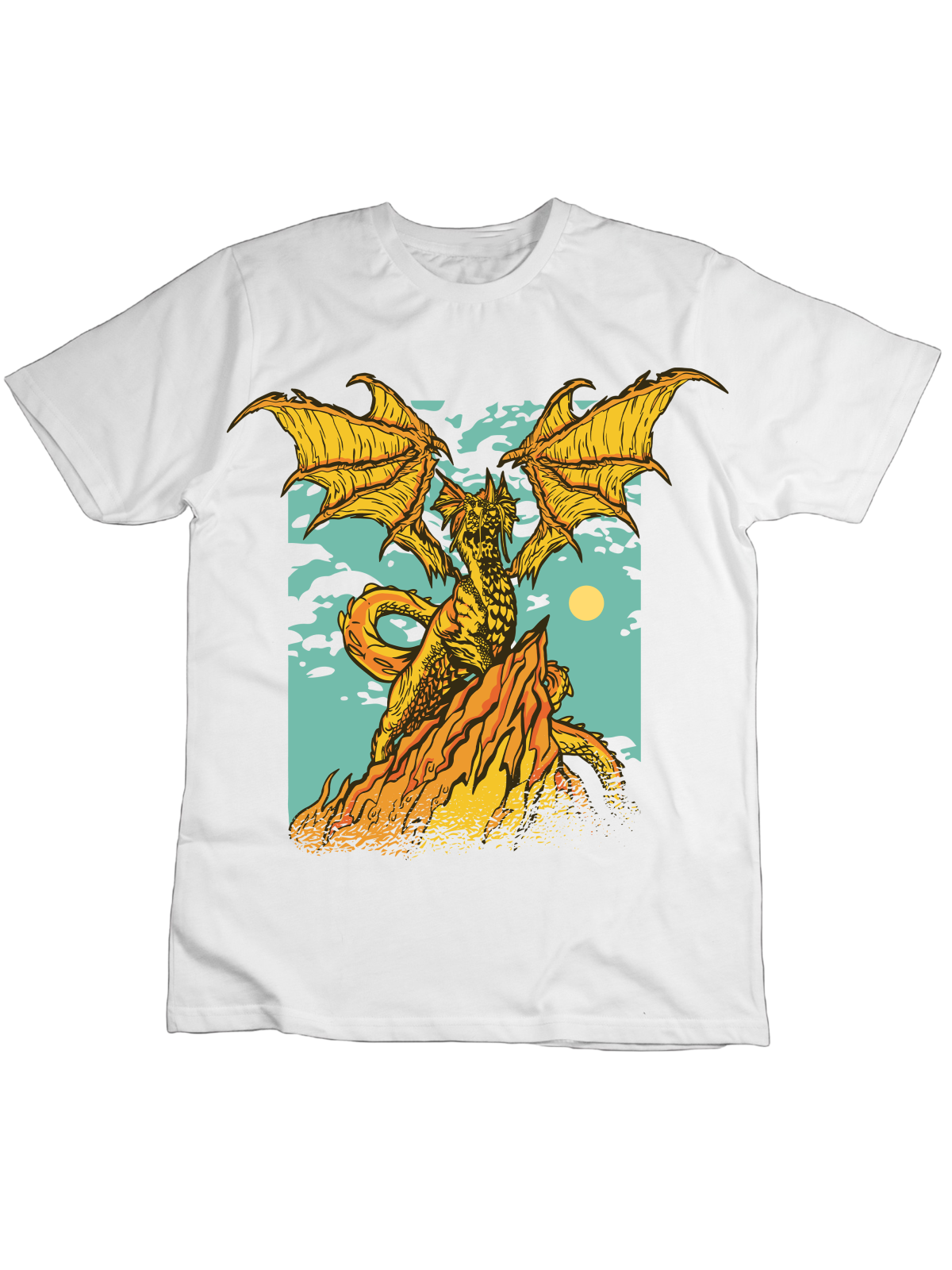 Koszulka Koszulka Dziecięca Smok Na Skale Biała - Śmieszne T-Shirty z Nadrukami ?