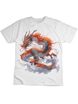 Koszulka Koszulka Dziecięca Chiński Smok W Dymie Biała - Śmieszne T-Shirty z Nadrukami ?