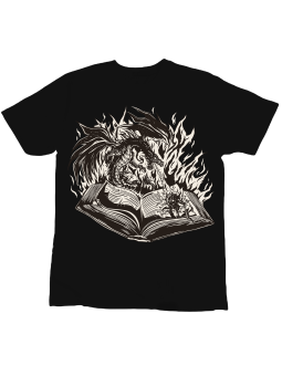 Koszulka Koszulka Dziecięca Smok Ziejący z Książką Czarna - Śmieszne T-Shirty z Nadrukami ?