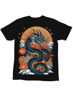 Koszulka Koszulka Dziecięca Smok Na Pomarańczowym Tle Czarna - Śmieszne T-Shirty z Nadrukami ?
