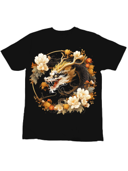 Koszulka Koszulka Dziecięca Smok Kwiaty Okrąg Czarna - Śmieszne T-Shirty z Nadrukami ?