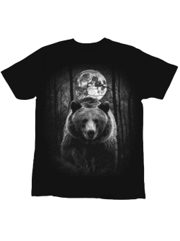 Koszulka Koszulka Dziecięca Niedźwiedź i Księżyc Czarna - Śmieszne T-Shirty z Nadrukami ?