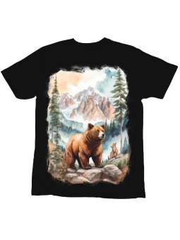 Koszulka Koszulka Dziecięca Niedźwiedź i Lis Czarna - Śmieszne T-Shirty z Nadrukami ?