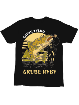 Koszulka Koszulka Dziecięca Łapię Tylko Grube Ryby Czarna - Śmieszne T-Shirty z Nadrukami ?