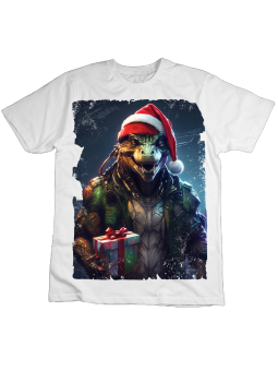 Koszulka Koszulka Dziecięca Świąteczny Dinozaur Cyberpunk Biała - Śmieszne T-Shirty z Nadrukami ?