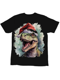 Koszulka Koszulka Dziecięca Mikołaj Dinozaur Czarna - Śmieszne T-Shirty z Nadrukami ?