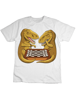 Koszulka Koszulka Dziecięca Dinozaury Grające w Szachy Biała - Śmieszne T-Shirty z Nadrukami ?