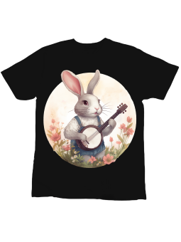 Koszulka Koszulka Dziecięca Zając z Mandoliną Czarna - Śmieszne T-Shirty z Nadrukami ?