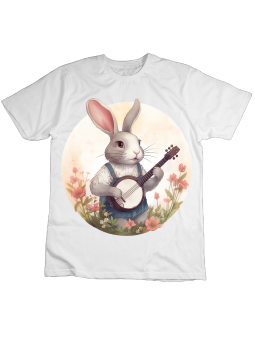 Koszulka Koszulka Dziecięca Zając z Mandoliną Biała - Śmieszne T-Shirty z Nadrukami ?