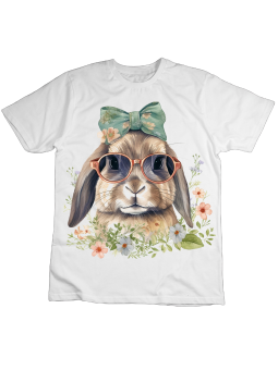 Koszulka Koszulka Dziecięca Słodki Królik w Kokardce Biała - Śmieszne T-Shirty z Nadrukami ?