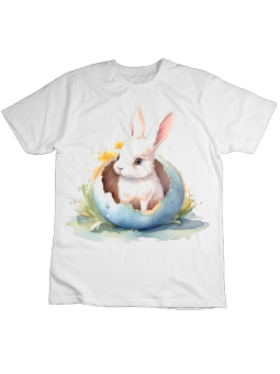 Koszulka Koszulka Dziecięca Słodki Króliczek w Jajku Biała - Śmieszne T-Shirty z Nadrukami ?