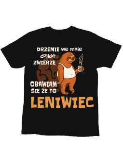 Koszulka Koszulka Dziecięca Dzikie Zwierzę Leniwiec Czarna - Śmieszne T-Shirty z Nadrukami ?