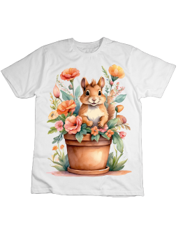 Koszulka Koszulka Dziecięca Wiewiórka w Doniczce Biała - Śmieszne T-Shirty z Nadrukami ?