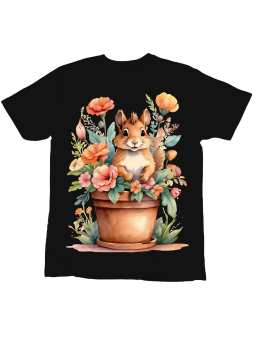 Koszulka Koszulka Dziecięca Wiewiórka w Doniczce Czarna - Śmieszne T-Shirty z Nadrukami ?