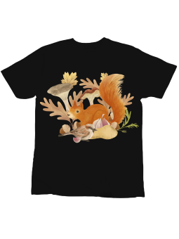 Koszulka Koszulka Dziecięca Wiewiórka i Wróbel Czarna - Śmieszne T-Shirty z Nadrukami ?