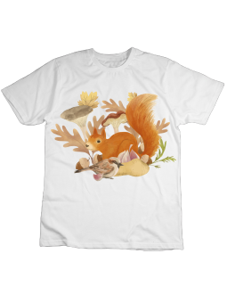 Koszulka Koszulka Dziecięca Wiewiórka i Wróbel Biała - Śmieszne T-Shirty z Nadrukami ?