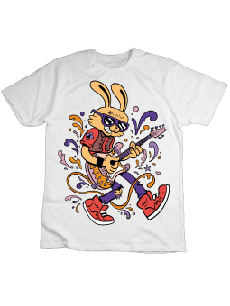 Koszulka Koszulka Dziecięca Zając z Gitarą Biała - Śmieszne T-Shirty z Nadrukami ?