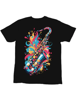 Koszulka Koszulka Dziecięca Kolorowy Saksofon Czarna - Śmieszne T-Shirty z Nadrukami ?