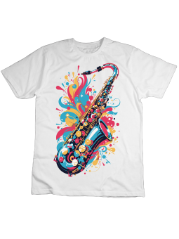 Koszulka Koszulka Dziecięca Kolorowy Saksofon Biała - Śmieszne T-Shirty z Nadrukami ?