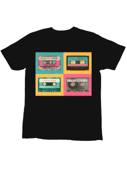 Koszulka Koszulka Dziecięca Retro Kasety Czarna - Śmieszne T-Shirty z Nadrukami ?