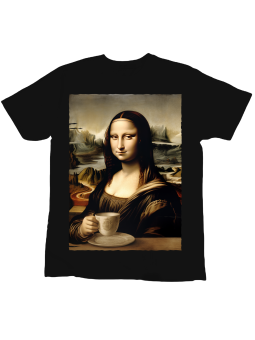 Koszulka Koszulka Dziecięca Mona Lisa z Kawą Czarna - Śmieszne T-Shirty z Nadrukami ?