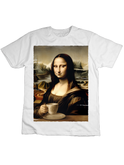 Koszulka Koszulka Dziecięca Mona Lisa z Kawą Biała - Śmieszne T-Shirty z Nadrukami ?