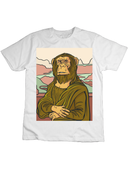 Koszulka Koszulka Dziecięca Mona Lisa Szympans Biała - Śmieszne T-Shirty z Nadrukami ?