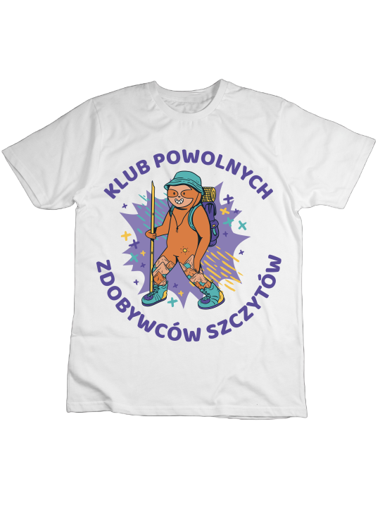 Koszulka Koszulka Dziecięca Klub Powolnych Zdobywców Szczytów Biała - Śmieszne T-Shirty z Nadrukami ?