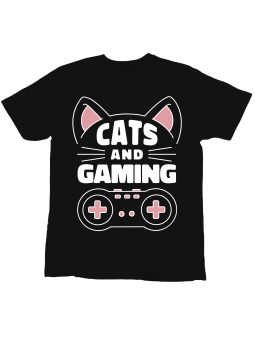 Koszulka Koszulka Dziecięca Cats and Gaming Czarna - Śmieszne T-Shirty z Nadrukami ?
