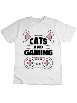 Koszulka Koszulka Dziecięca Cats and Gaming Biała - Śmieszne T-Shirty z Nadrukami ?