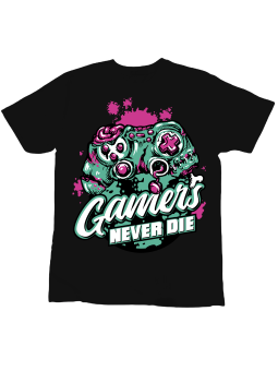 Koszulka Koszulka Dziecięca Gamers Never Die Czarna - Śmieszne T-Shirty z Nadrukami ?