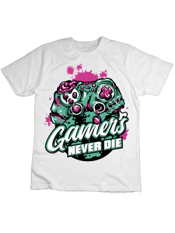 Koszulka Koszulka Dziecięca Gamers Never Die Biała - Śmieszne T-Shirty z Nadrukami ?