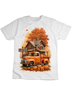 Koszulka Koszulka Dziecięca Jesienna Ciężarówka Biała - Śmieszne T-Shirty z Nadrukami ?