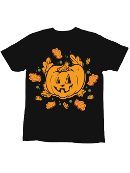 Koszulka Koszulka Dziecięca Dynia z Liścmi Czarna - Śmieszne T-Shirty z Nadrukami ?