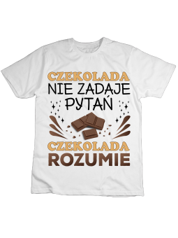 Koszulka Koszulka Dziecięca Czekolada Nie Zadaje Pytań Biała - Śmieszne T-Shirty z Nadrukami ?